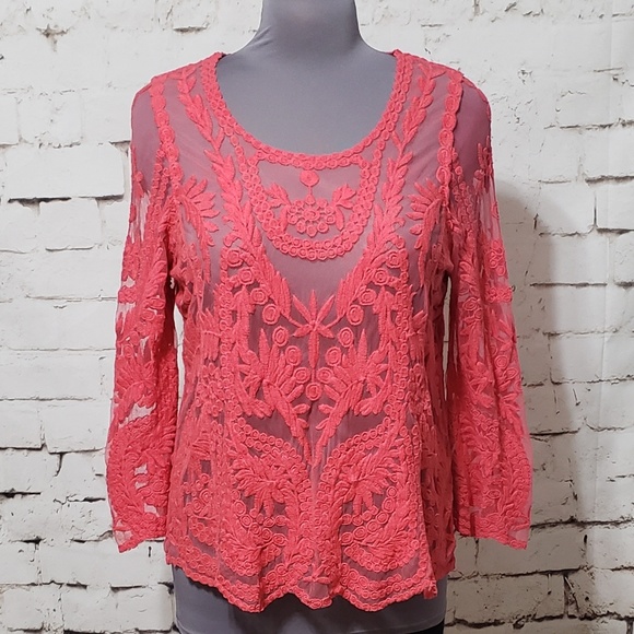 LeDor Tops - 3XL LeDor Sheer Pink Blouse